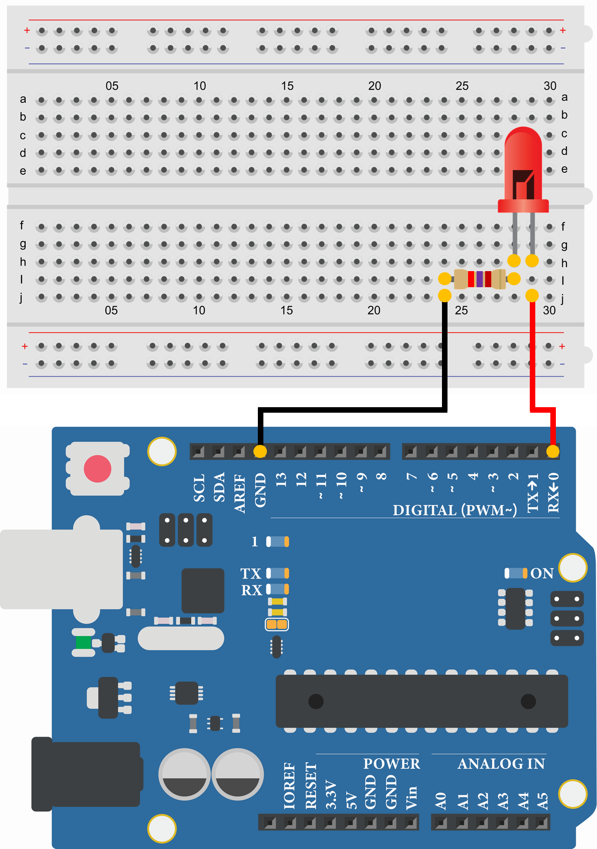Arduino Uno LEDの点滅 配線図